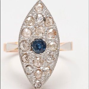 Edwardian 14k & platinum Diamond Sapphire Navette